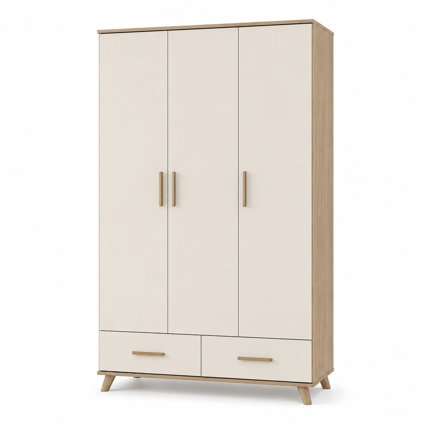 Drehtürenschrank aus MDF mit Eicheoptik, 180x120x52 cm, Beige