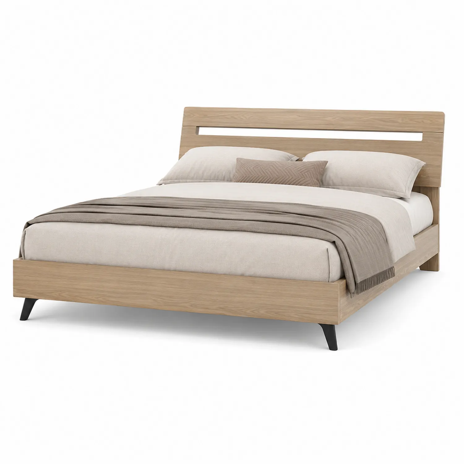 Paneelbett aus Holz mit Baumwollstoff 200x180 cm Natur