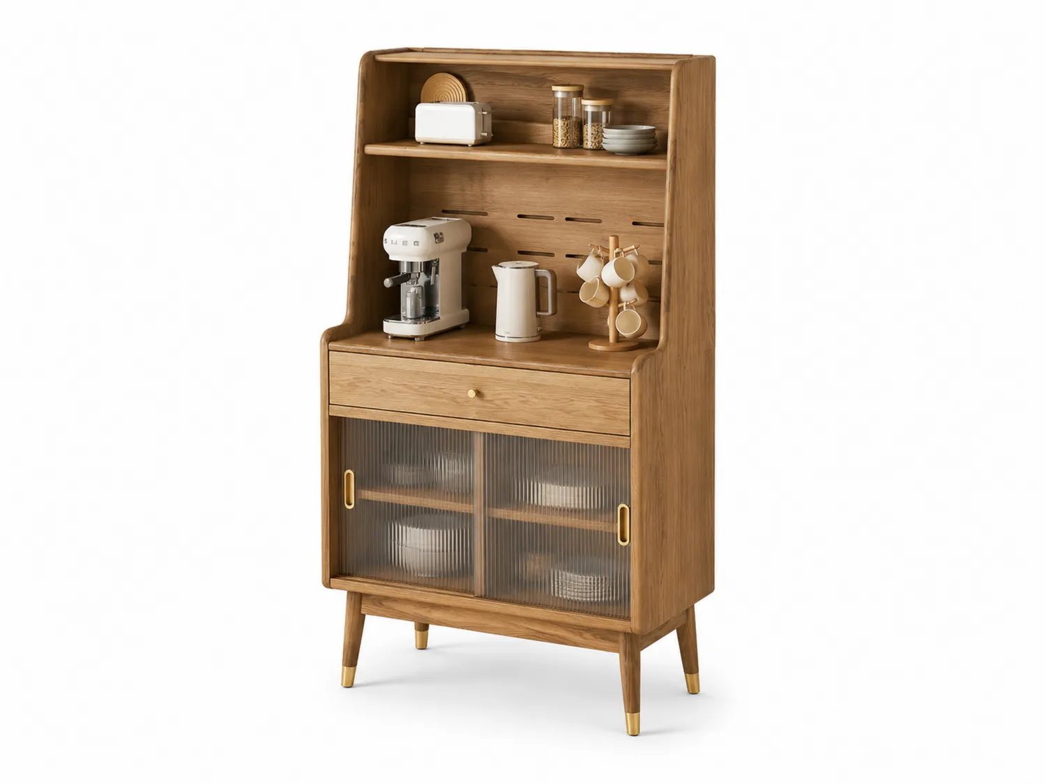 Eiche Buffetschrank mit geriffelten Glastüren