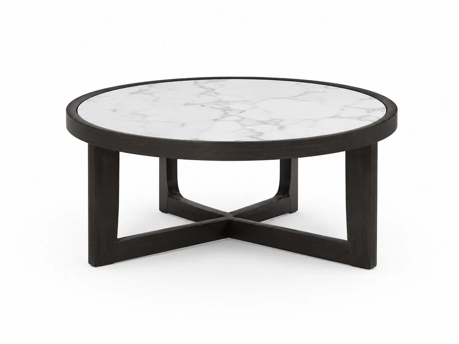 Runder Couchtisch aus Marmor und Holz, Ø 100 cm, Schwarz/Weiß