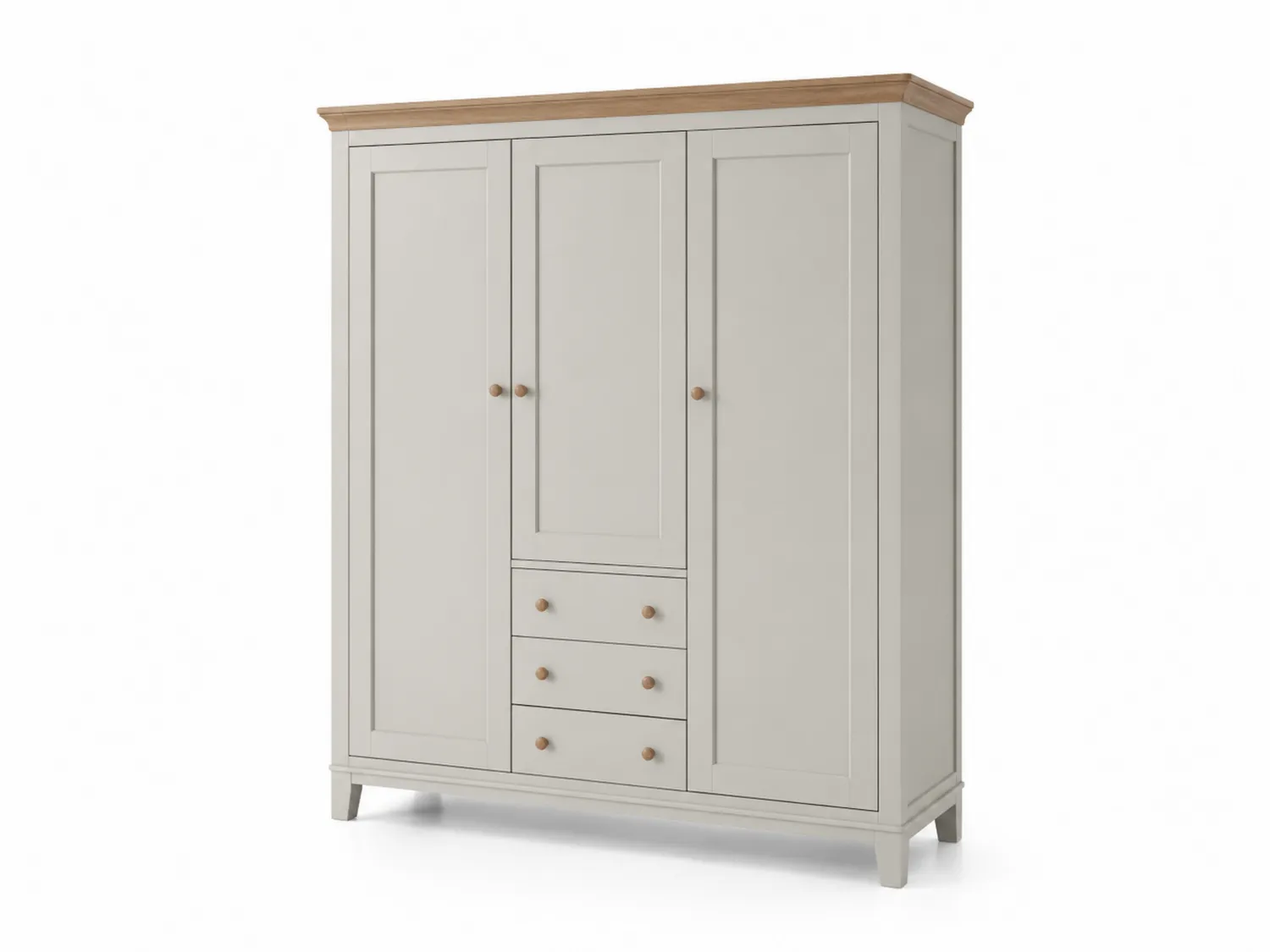 Kleiderschrank aus MDF-Holzfaserplatte mit Holzfurnier, 3 Türen, 3 Schubladen, Beige