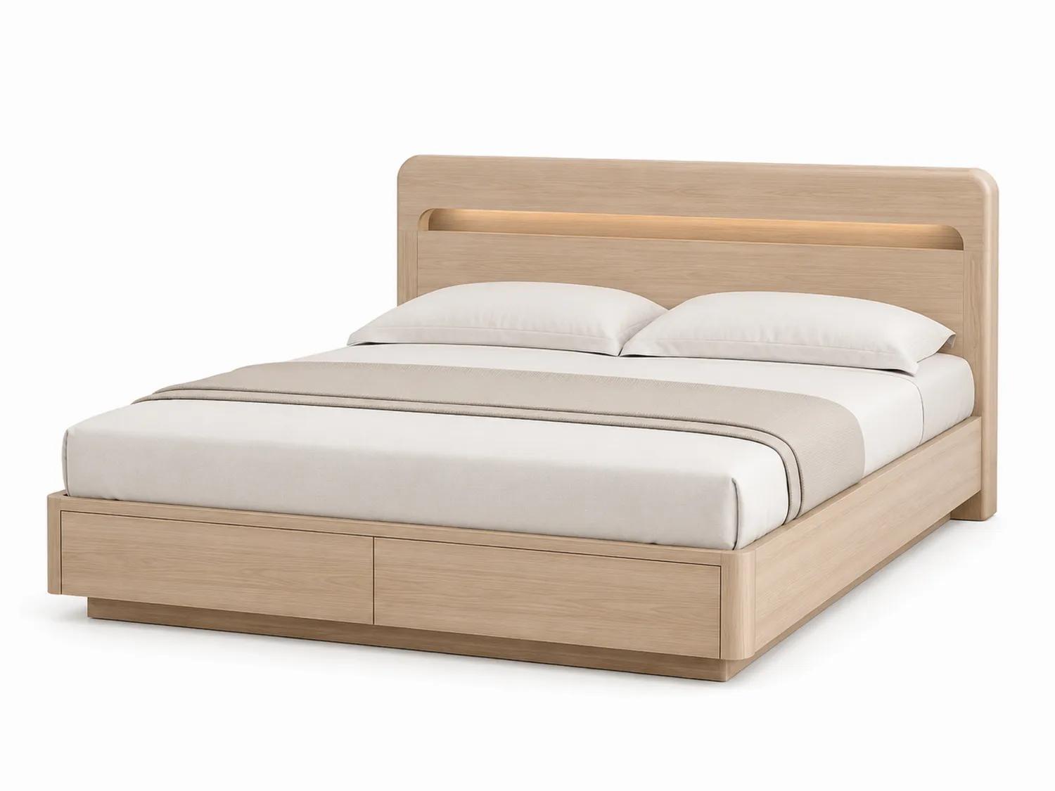 Eichenholz Bett mit LED-Kopfteil 200x160cm