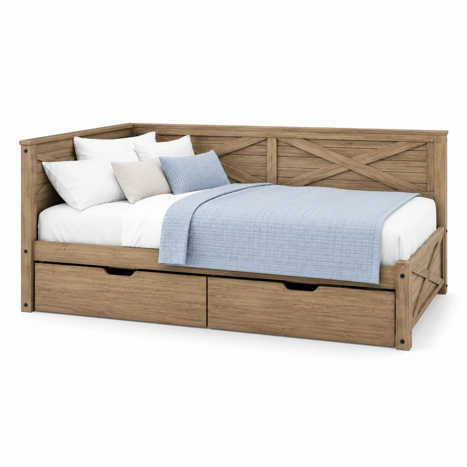 Holzbett mit Schubladen aus Kiefer 200x90 cm Braun