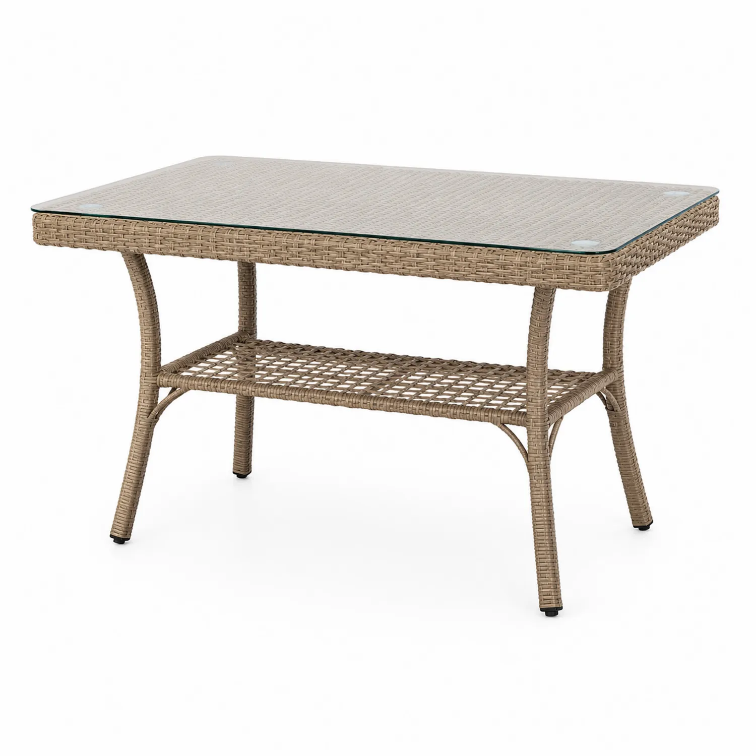 Garten-Esstisch aus Rattan und Gehärtetem Glas 150x90x75 cm Beige