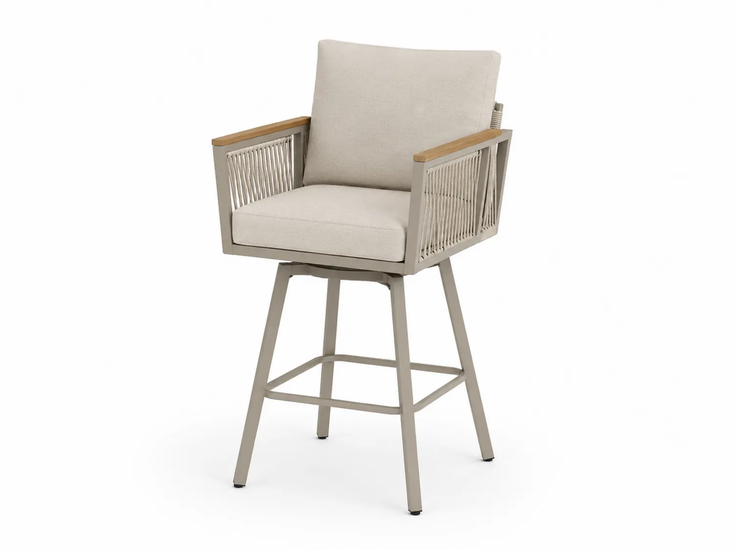 Metall-Barhocker Beige mit Polyesterbezug und Armlehnen