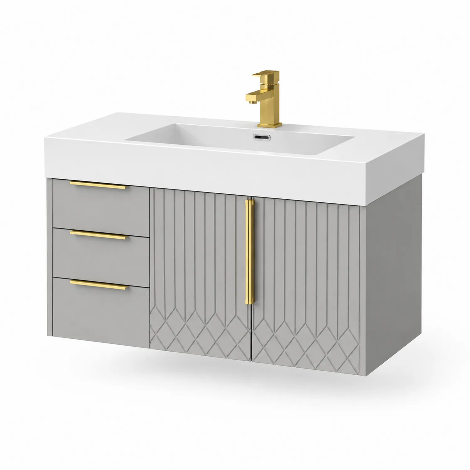 Waschtisch mit MDF-Korpus und Keramikoberfläche Grau/Gold