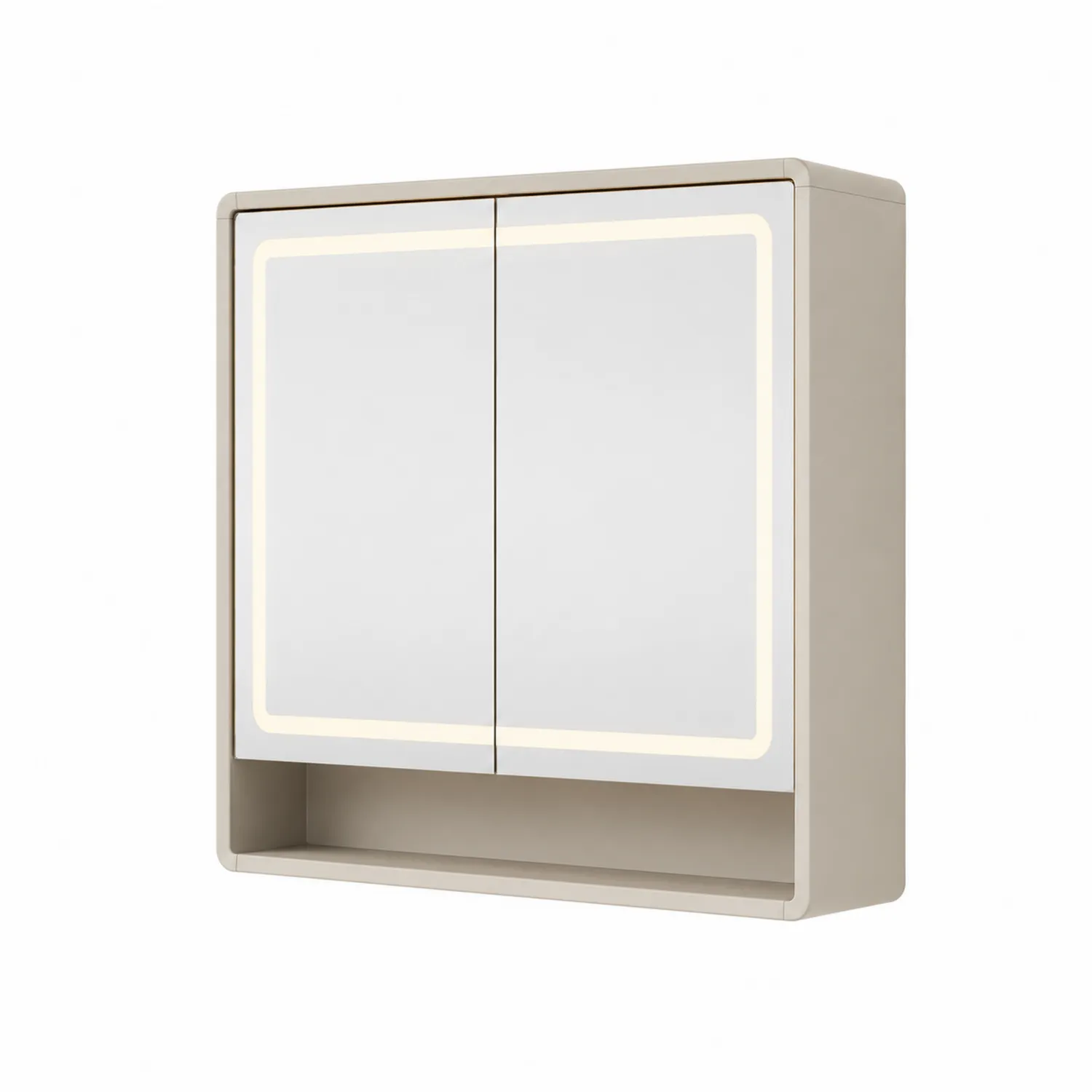 Badezimmerschrank mit LED-Beleuchtung und Spiegelglas Beige