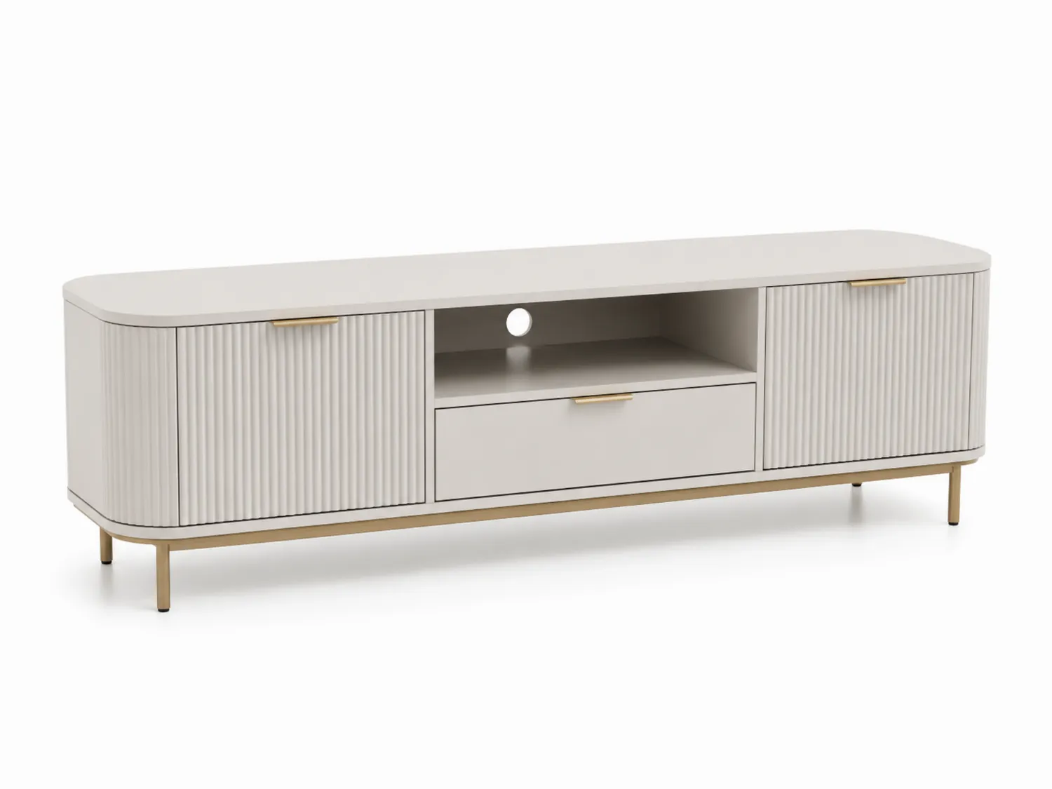 TV-Bank aus Holz und Metall in Creme-Gold 180x40x50 cm