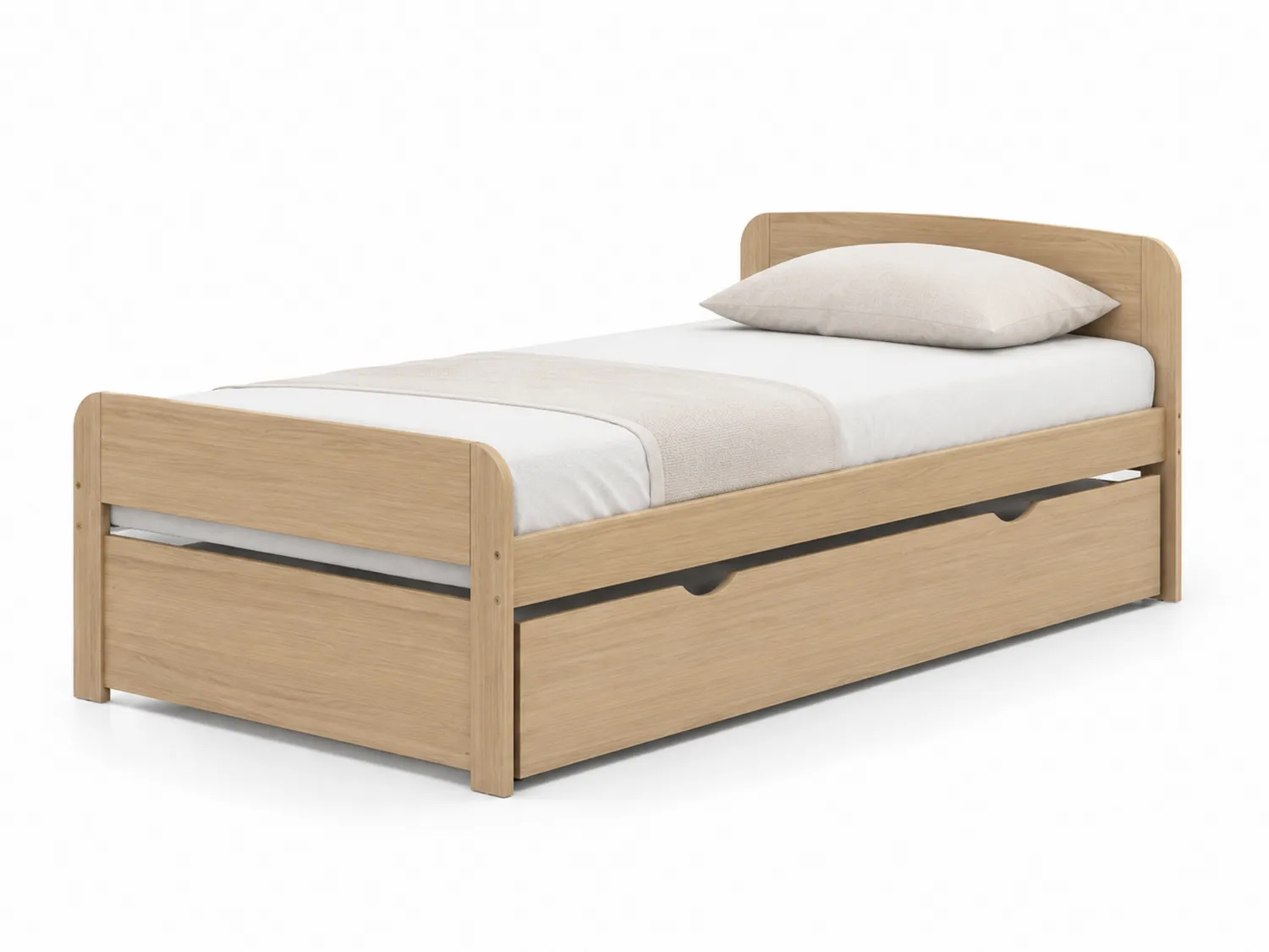 Holz Einzelbett mit Ausziehbett und Schublade Natur
