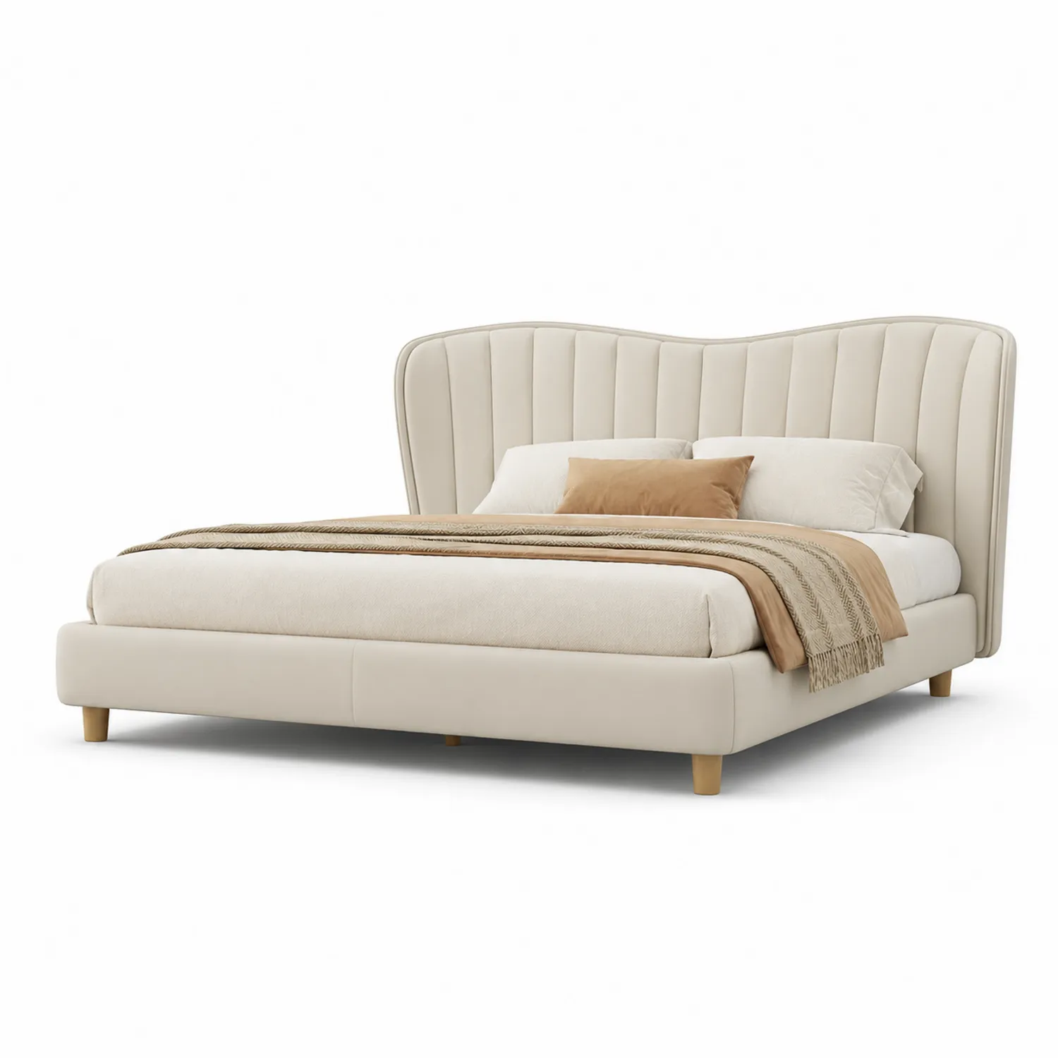 Doppelbett mit Stoffbezug Beige 200x160 cm