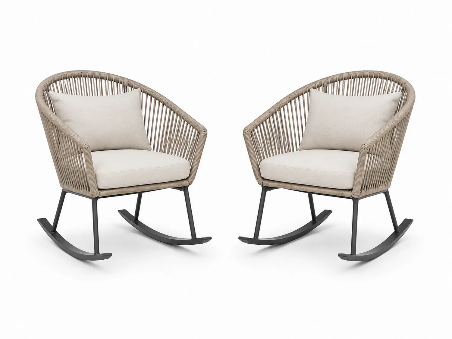 Set aus 2 Schaukelstühlen aus Stahl und Seil mit Kissen Beige