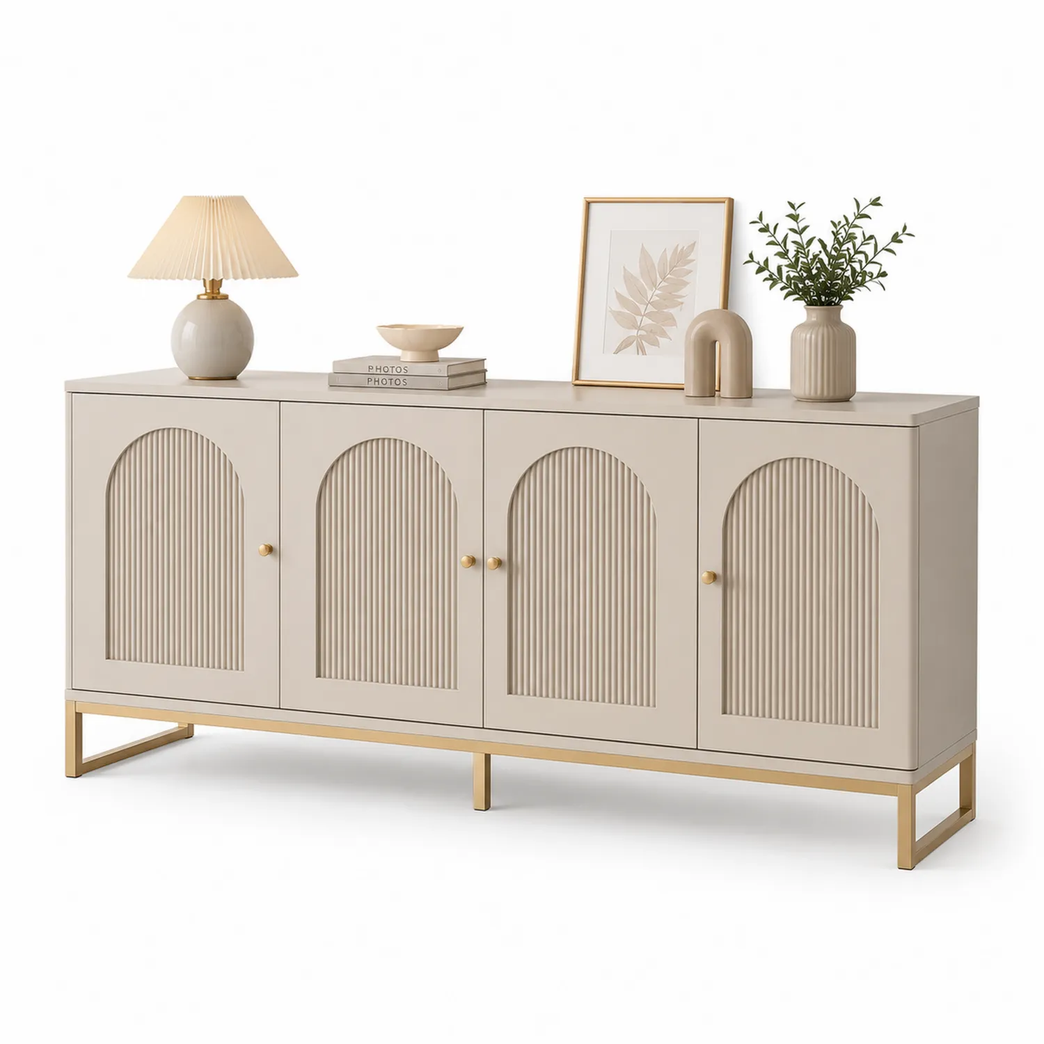 Sideboard Holz 4-Türer Beige 160x75x40 cm