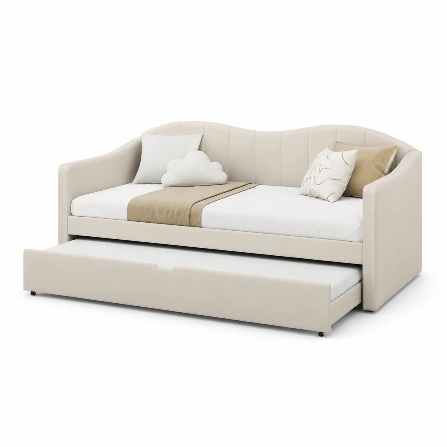 Kunstleder Tagesbett mit Ausziehbett Beige 200x90 cm