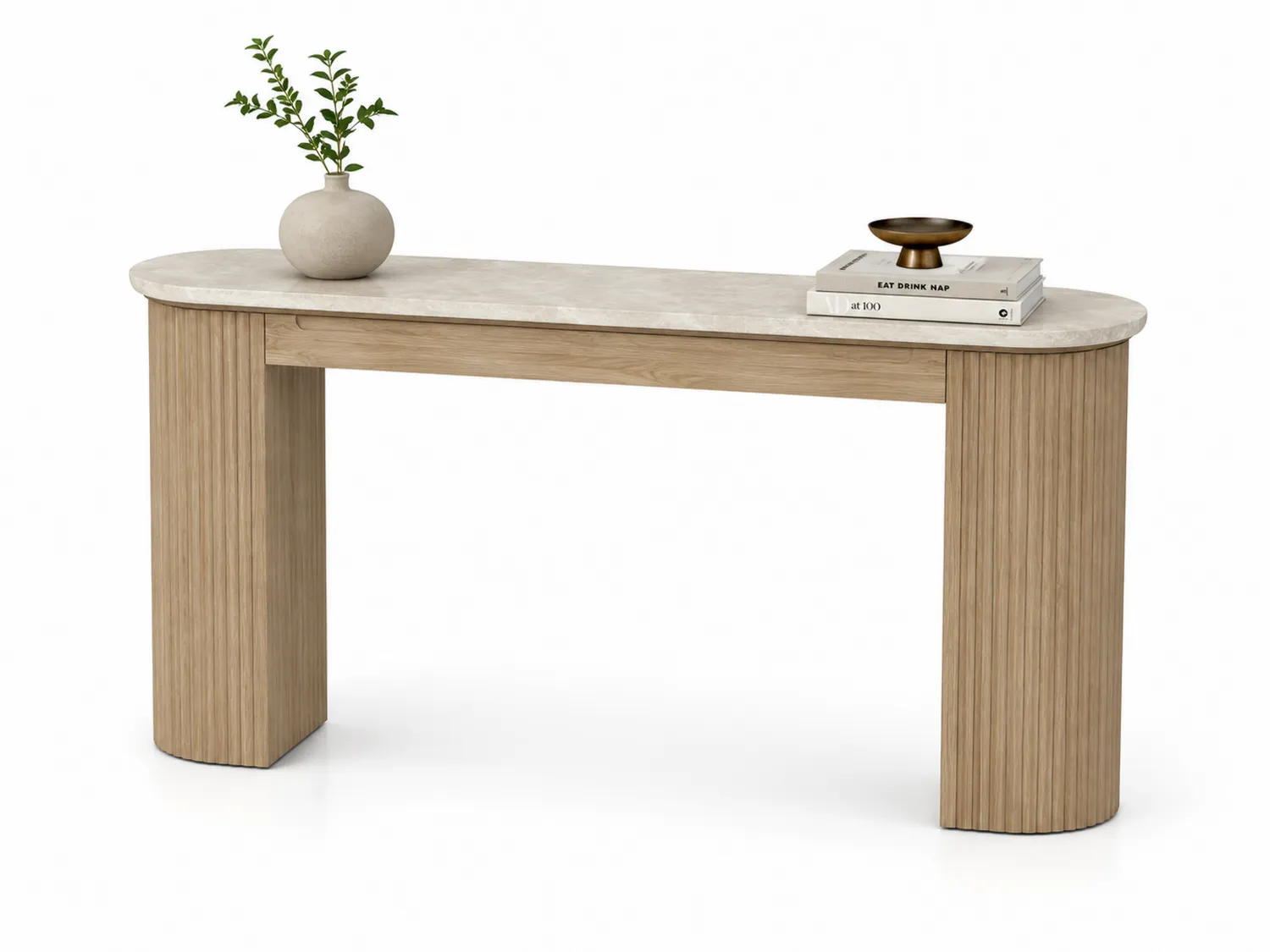 Konsolentisch mit Marmorplatte und Holzgestell Beige