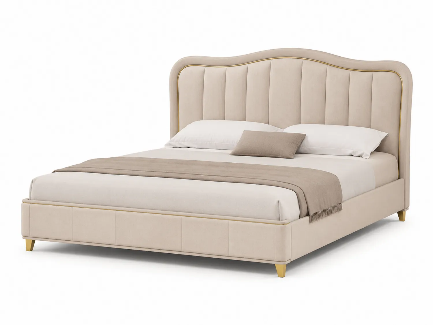 Velourslederpolsterbett mit geschwungenem Kopfteil Beige 200 x 180 cm