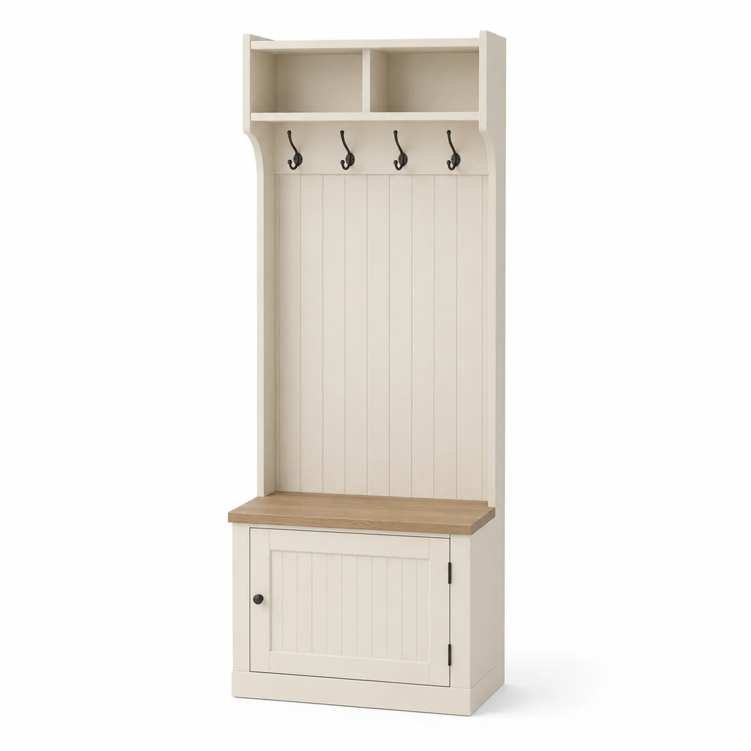 Garderobenschrank aus MDF mit Holzplatte Creme