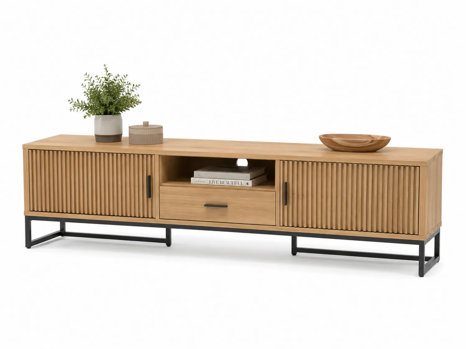 TV-Schrank aus Mango-Holz und Eisen, Hellbraun