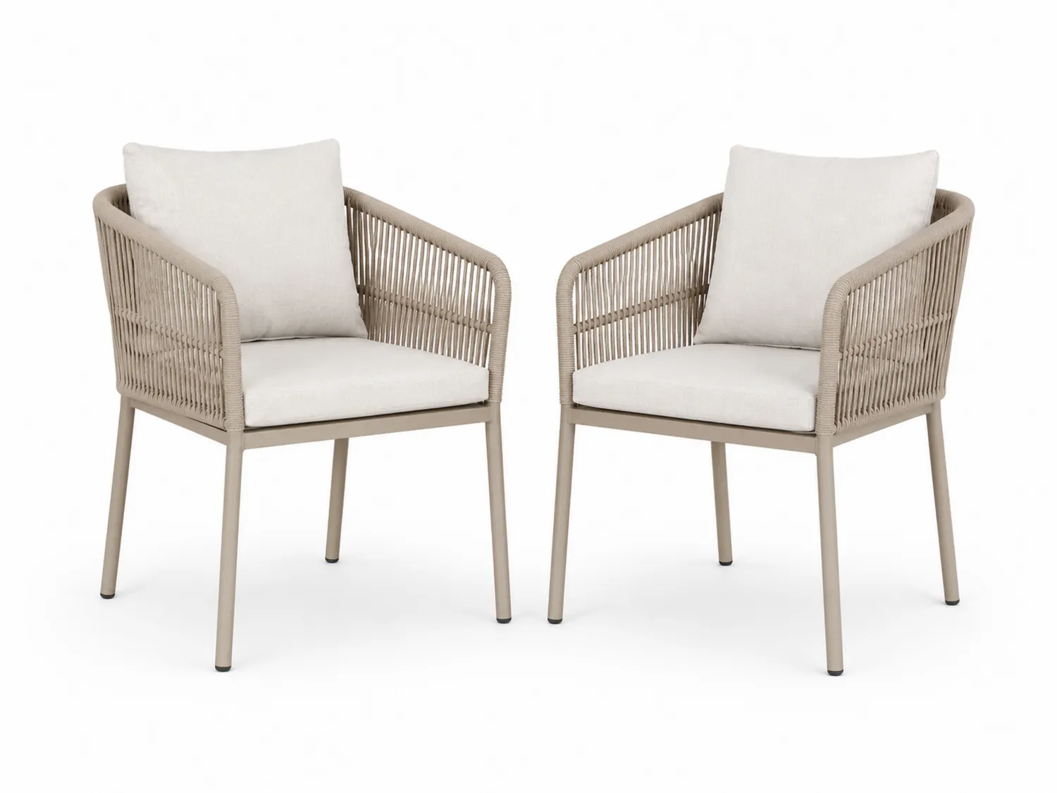 2er Set Gartenstühle aus Aluminium mit Polyester-Seilgeflecht Beige