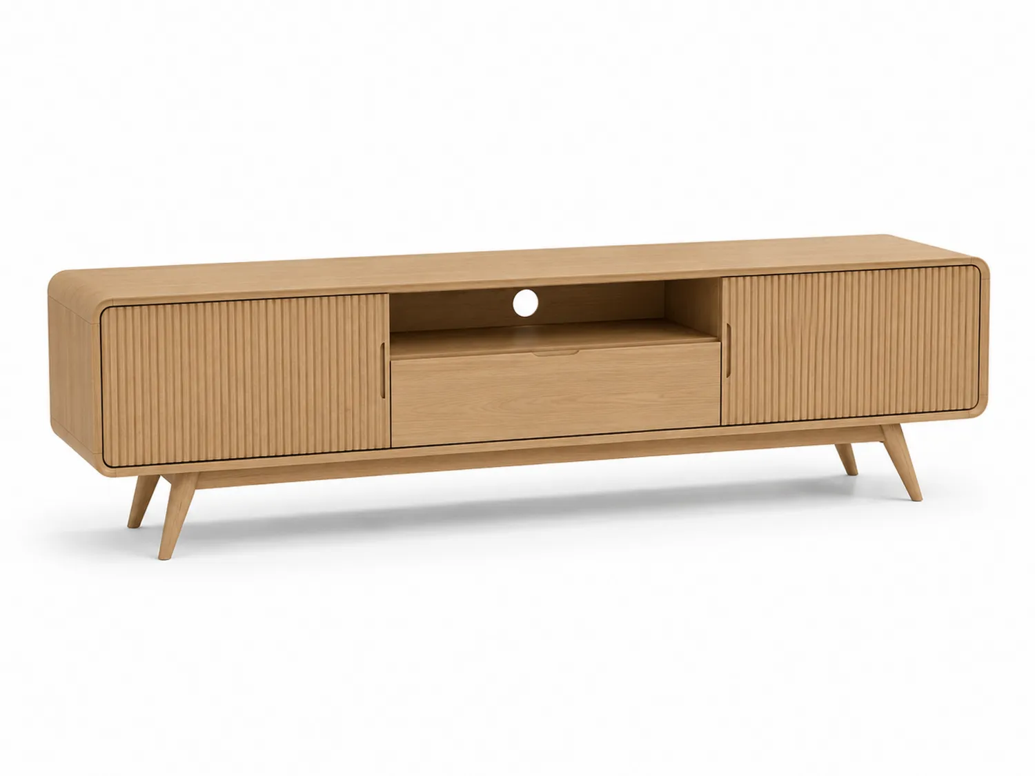 TV-Schrank aus Eichenholz mit Schublade und Türen 150x40x50 cm Natur