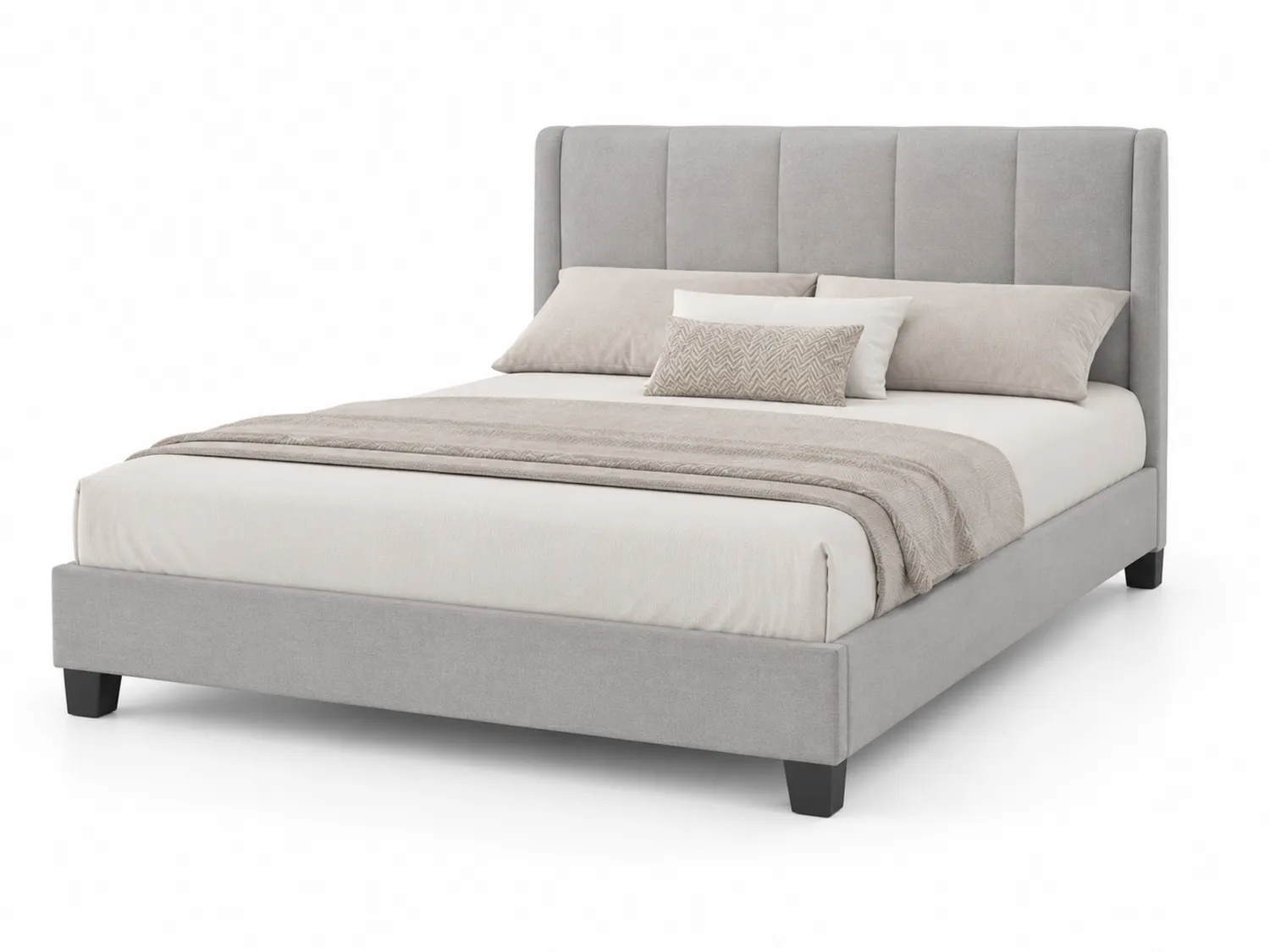 Gepolstertes Bett aus Holz und Stoff, Grau, 200x160 cm