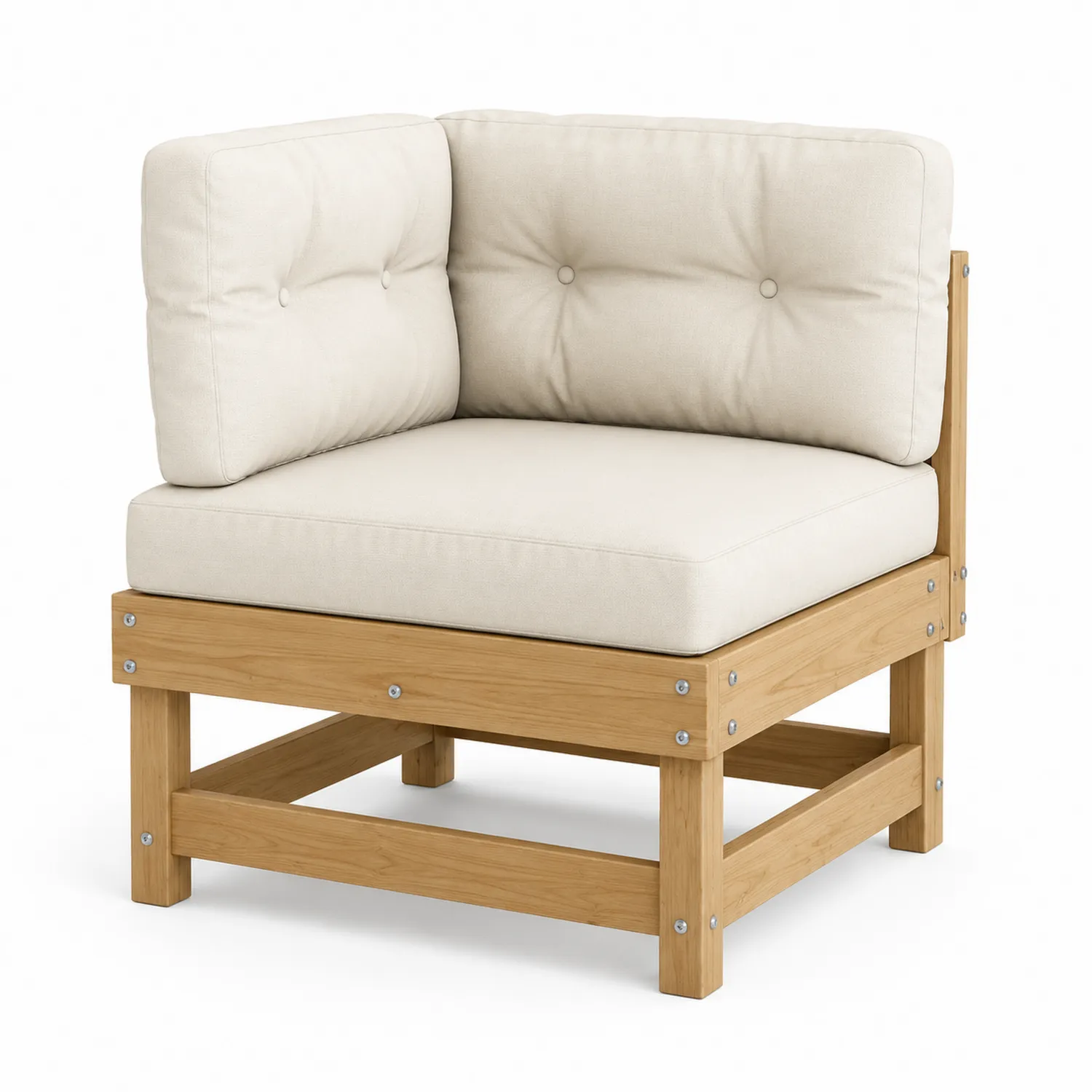 Eckstuhl aus Eukalyptusholz mit Polyesterkissen Beige