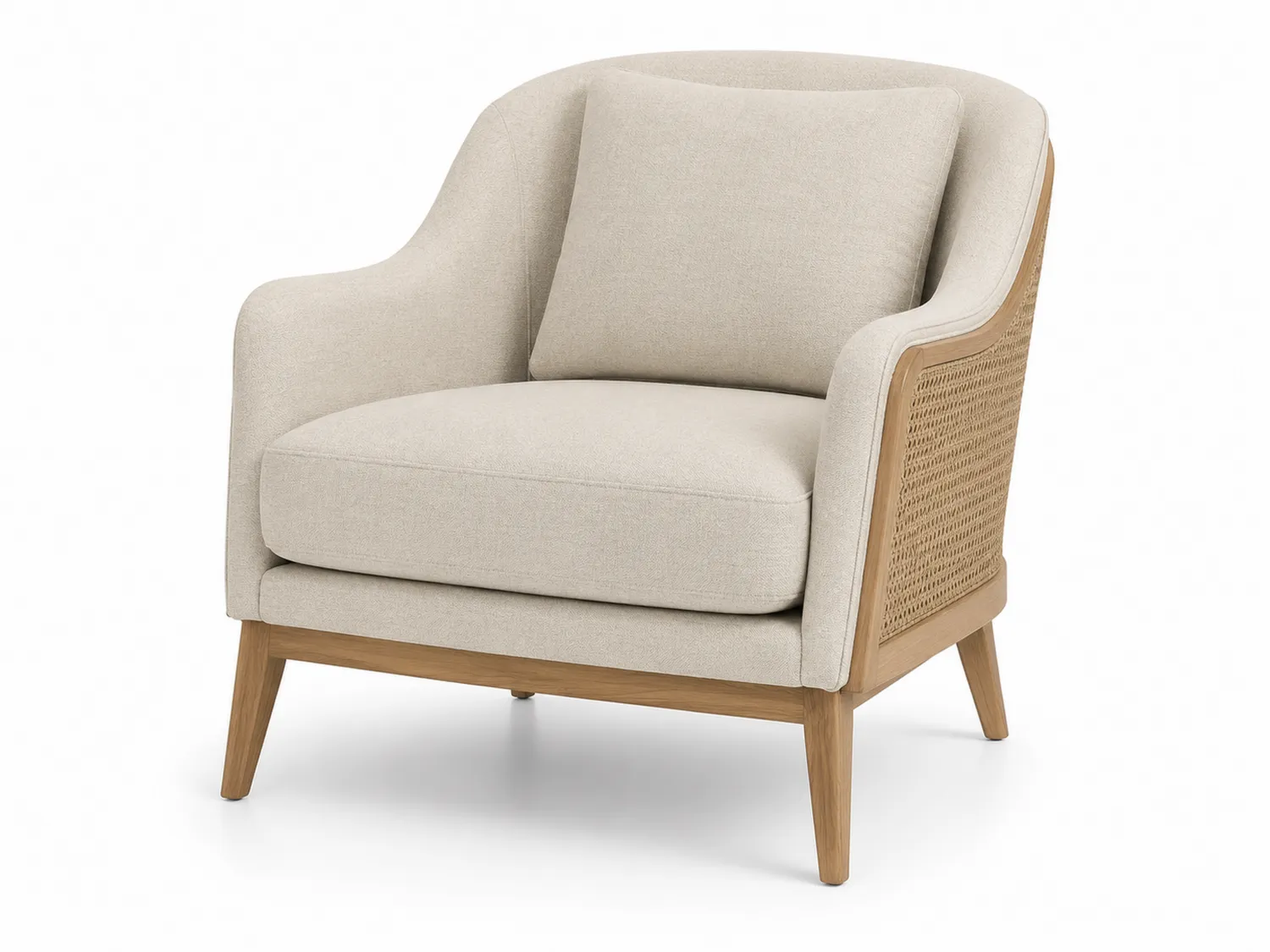 Sessel mit Leinenbezug und Holzrahmen in Beige