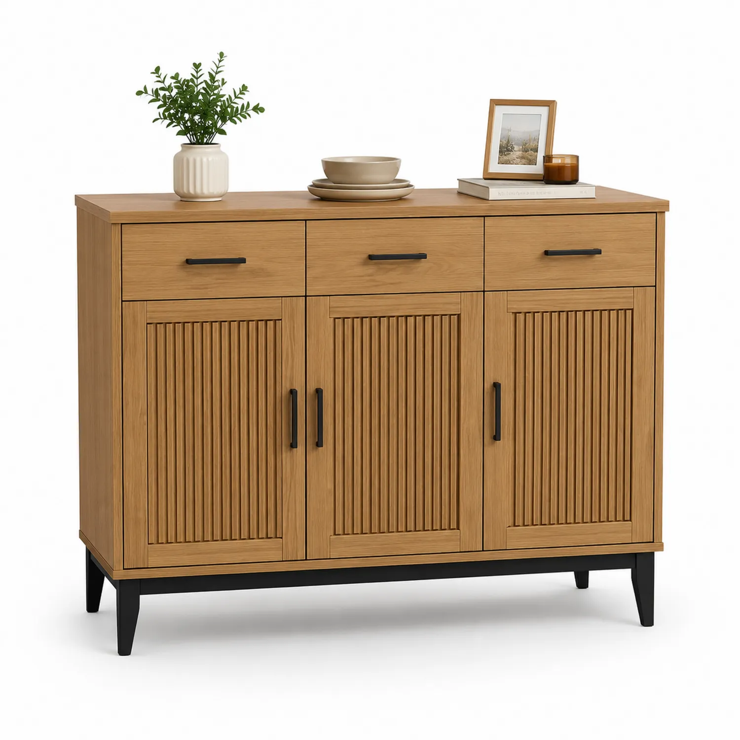 Buffetschrank aus Holz mit 3 Schubladen und 3 Türen 120x85x40cm Eiche Natur