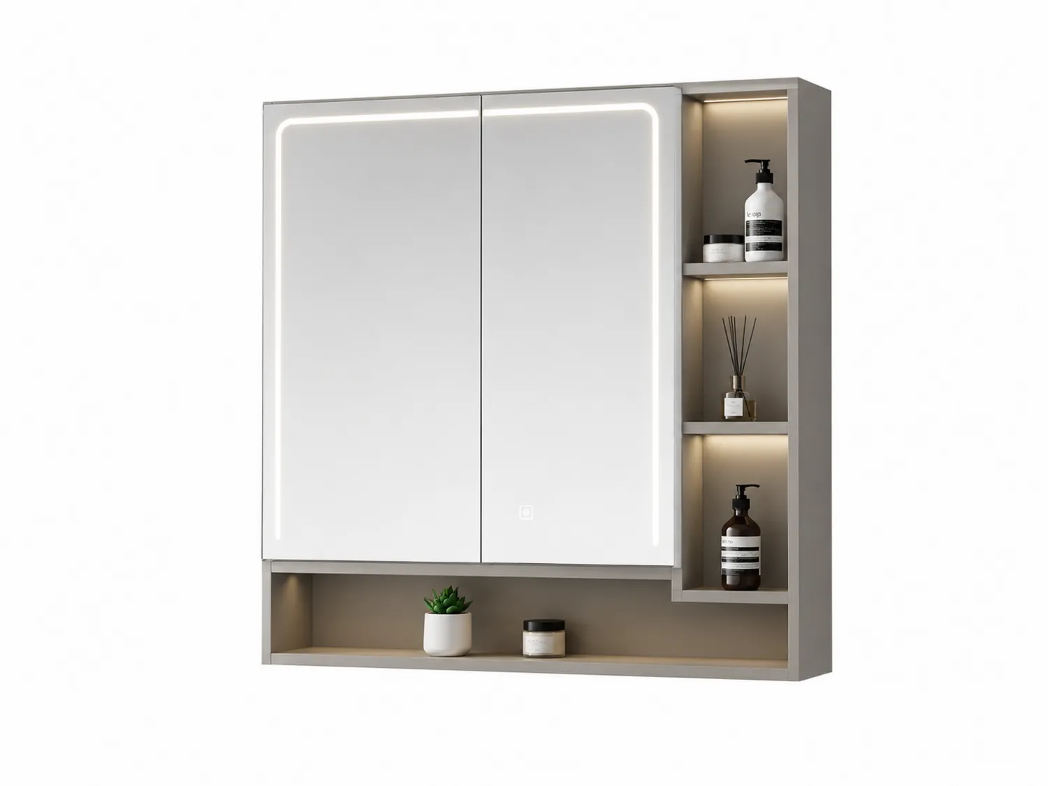 LED Badezimmerschrank mit Spiegel und Regalen 80x70x12 cm Lackiert Weiß
