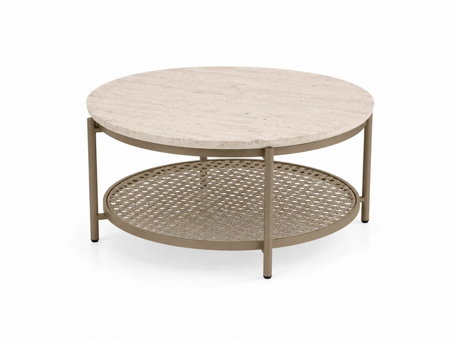 Runder Couchtisch aus Travertin und Metall in Beige