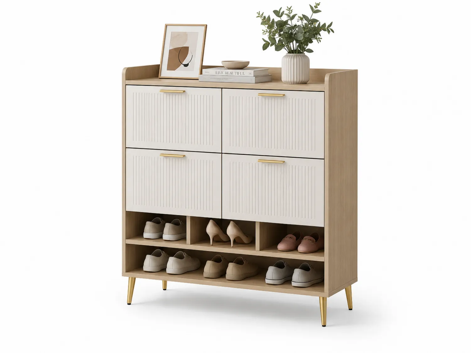 Schuhschrank Holzwerkstoff mit Klapp- und offenen Fächern Weiß 100x30x120cm