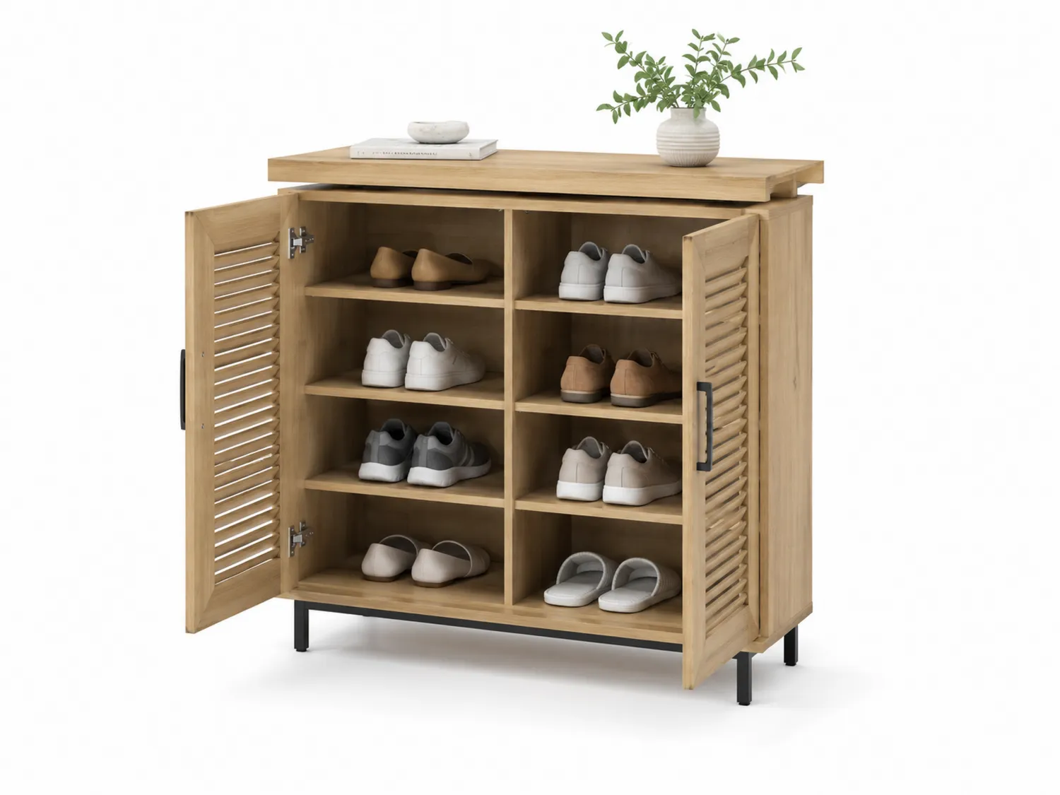 Holzschuhschrank mit Lamellentüren