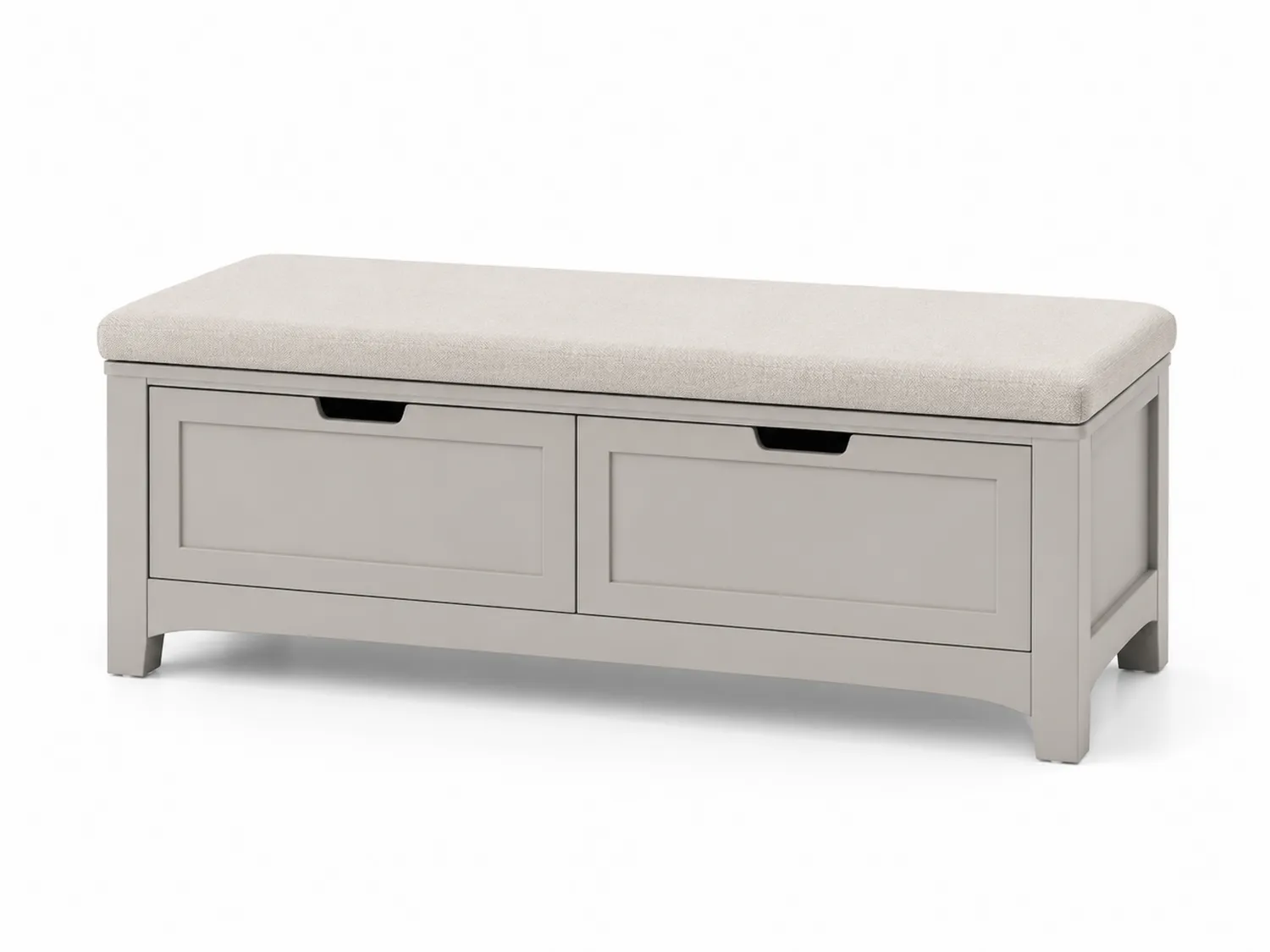 Holz Aufbewahrungsbank mit Polyester Sitzfläche Hellgrau Beige