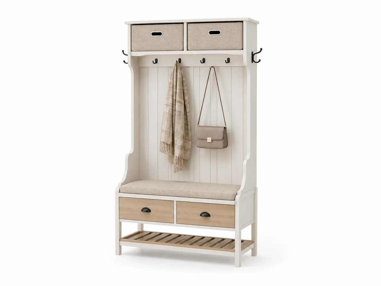Garderobenset mit Sitzbank Leinen MDF 100x40x180 cm Beige
