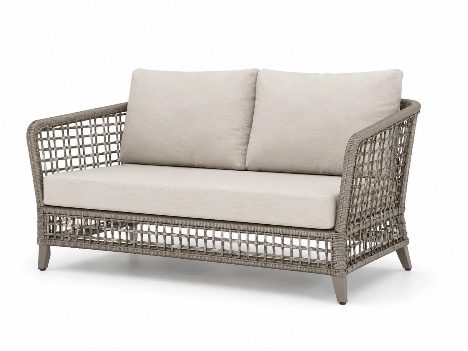 Garten-Zweisitzer-Sofa aus Geflecht mit Kissen, 150 cm, Taupe und Beige