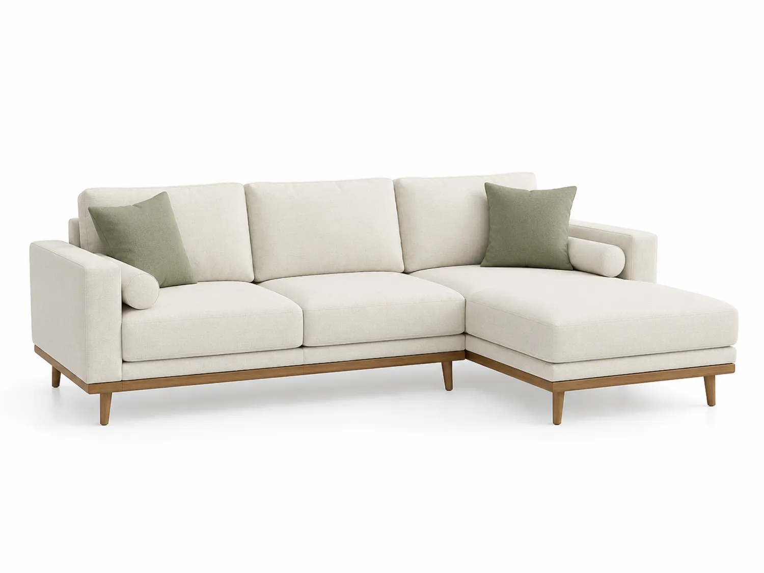 Ecksofa aus Polyester mit Holzbeinen in Beige/Grün