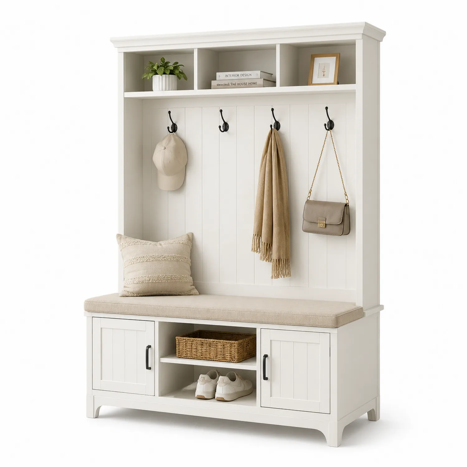 Garderoben-Set MDF Weiß mit Haken und Regalen 185cm x 100cm x 40cm
