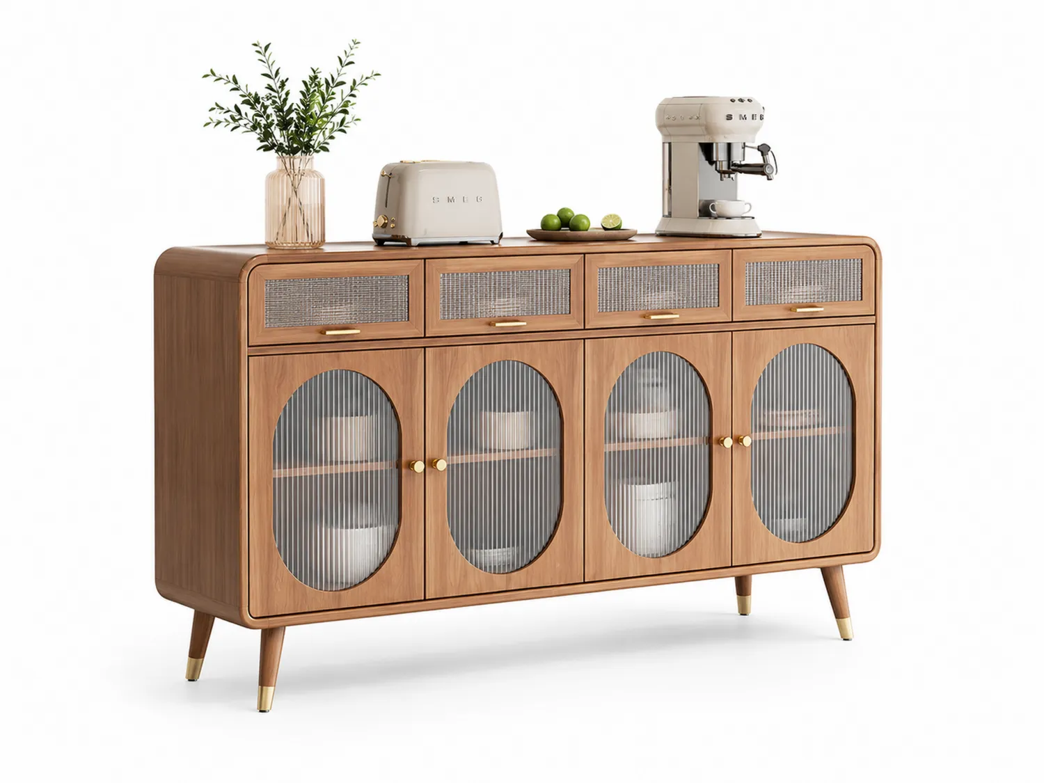 Esszimmer Sideboard Holz Gerilltes Glas Braun