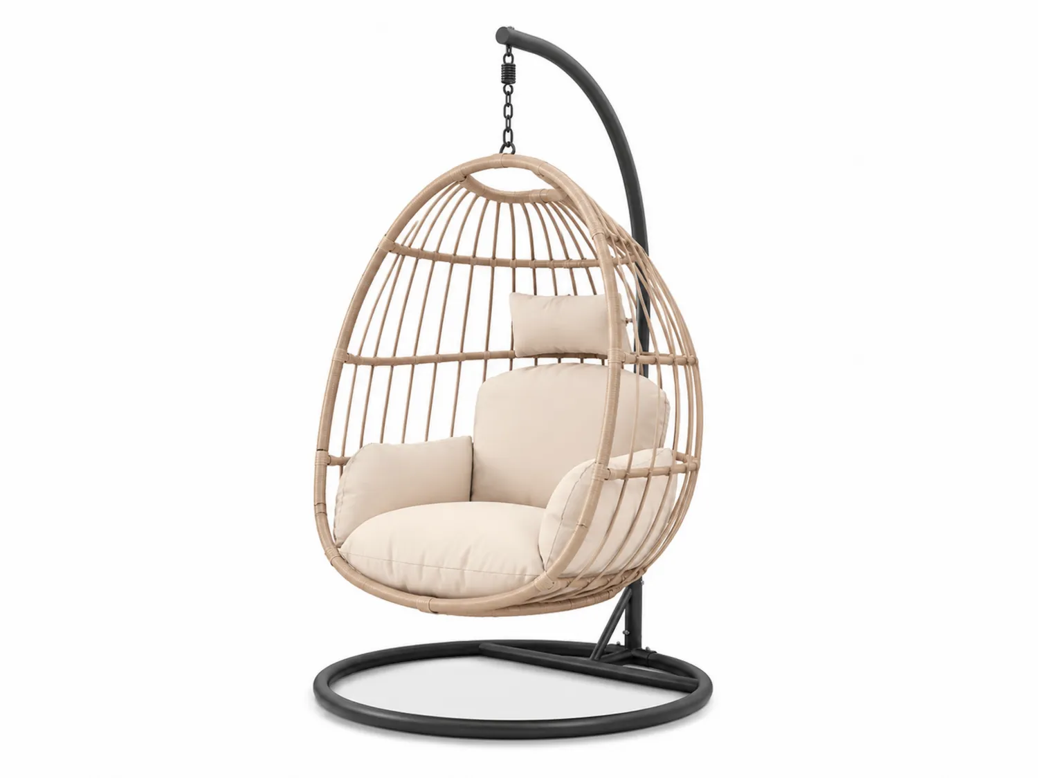 Polyrattan-Hängesessel mit Stahlrahmen und Kissen Beige
