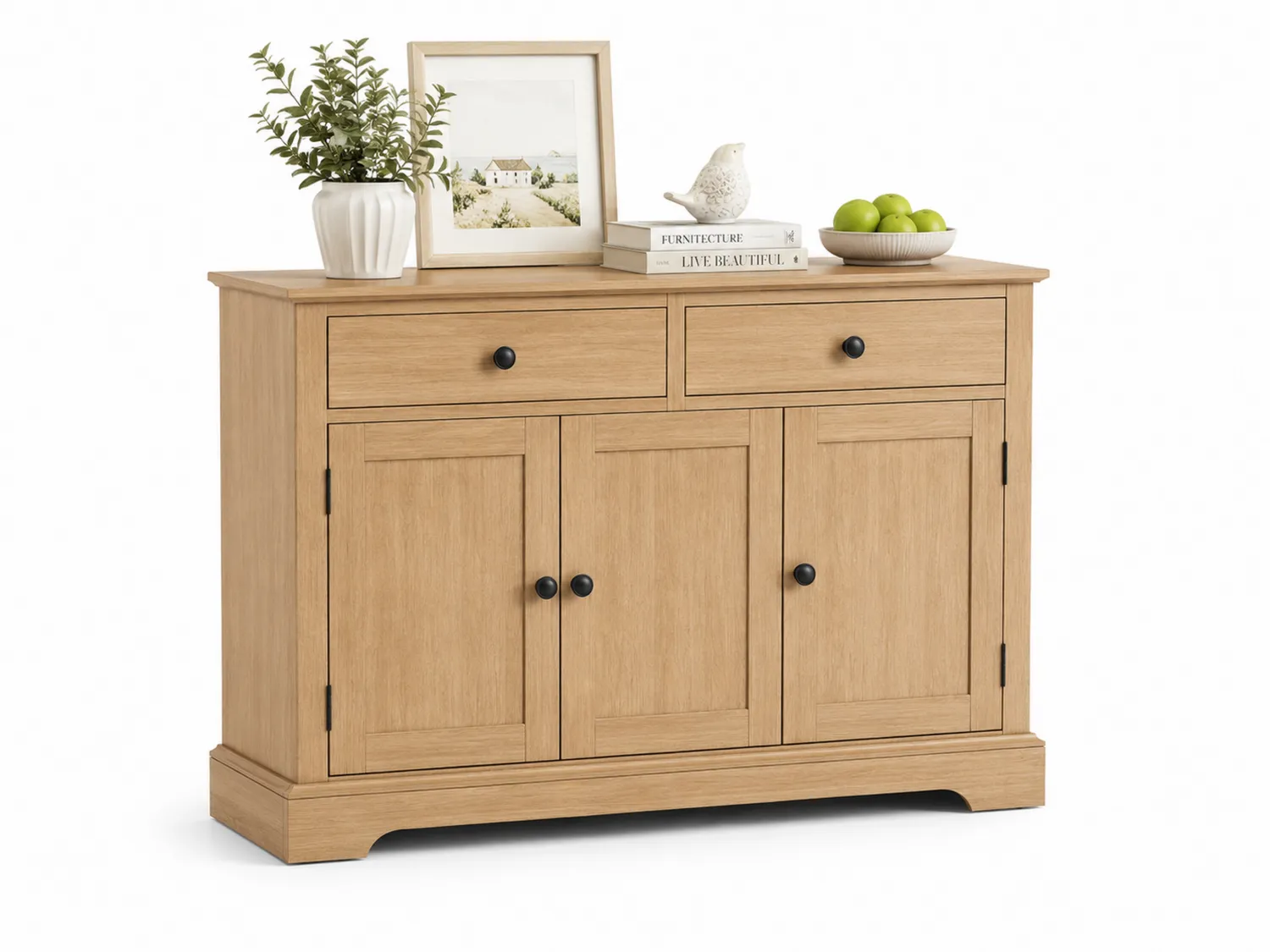 Buffetschrank aus Holz mit drei Türen und zwei Schubladen, Eiche, 120x40x80cm