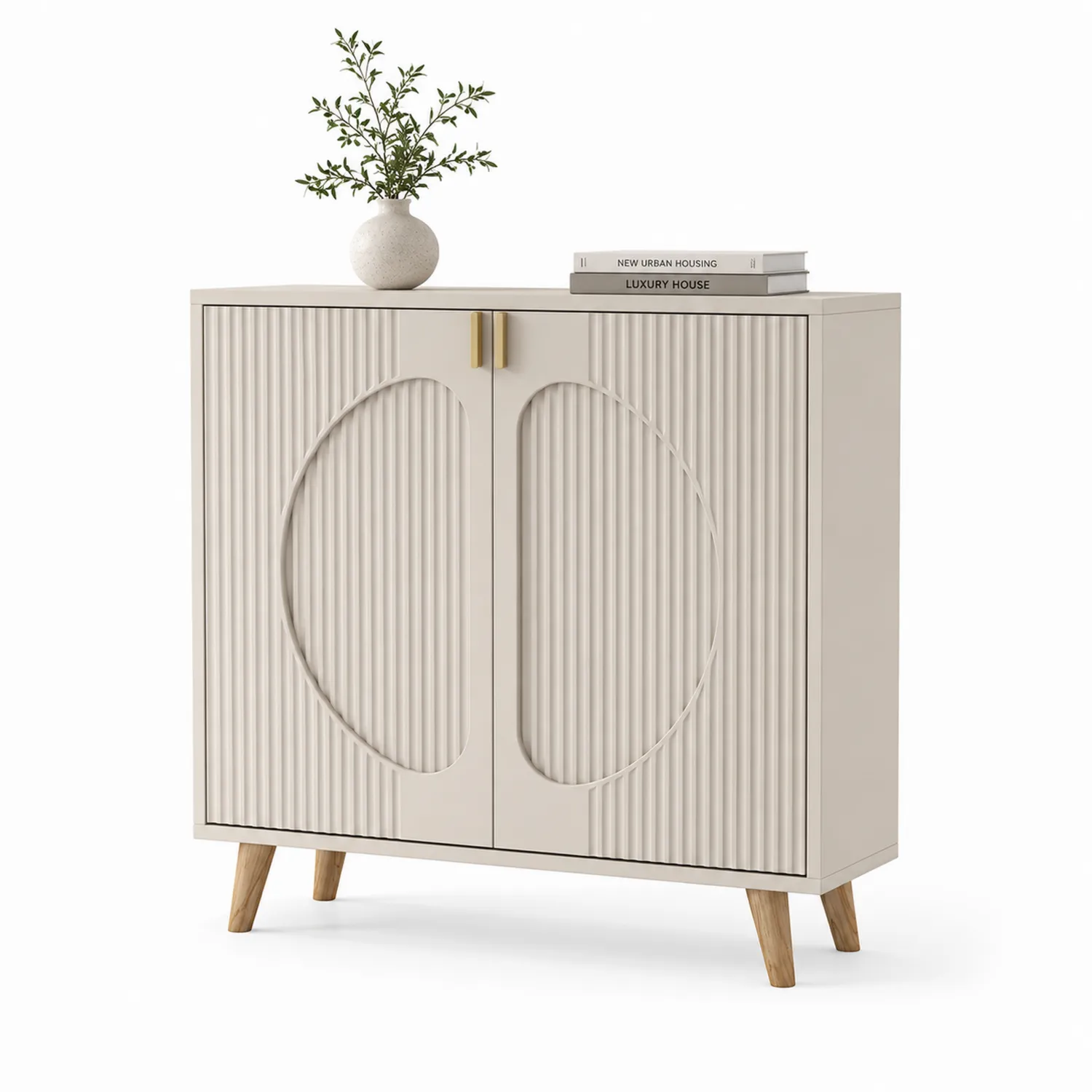 Schuhschrank MDF mit Massivholzbeinen 80x35x100 cm Beige