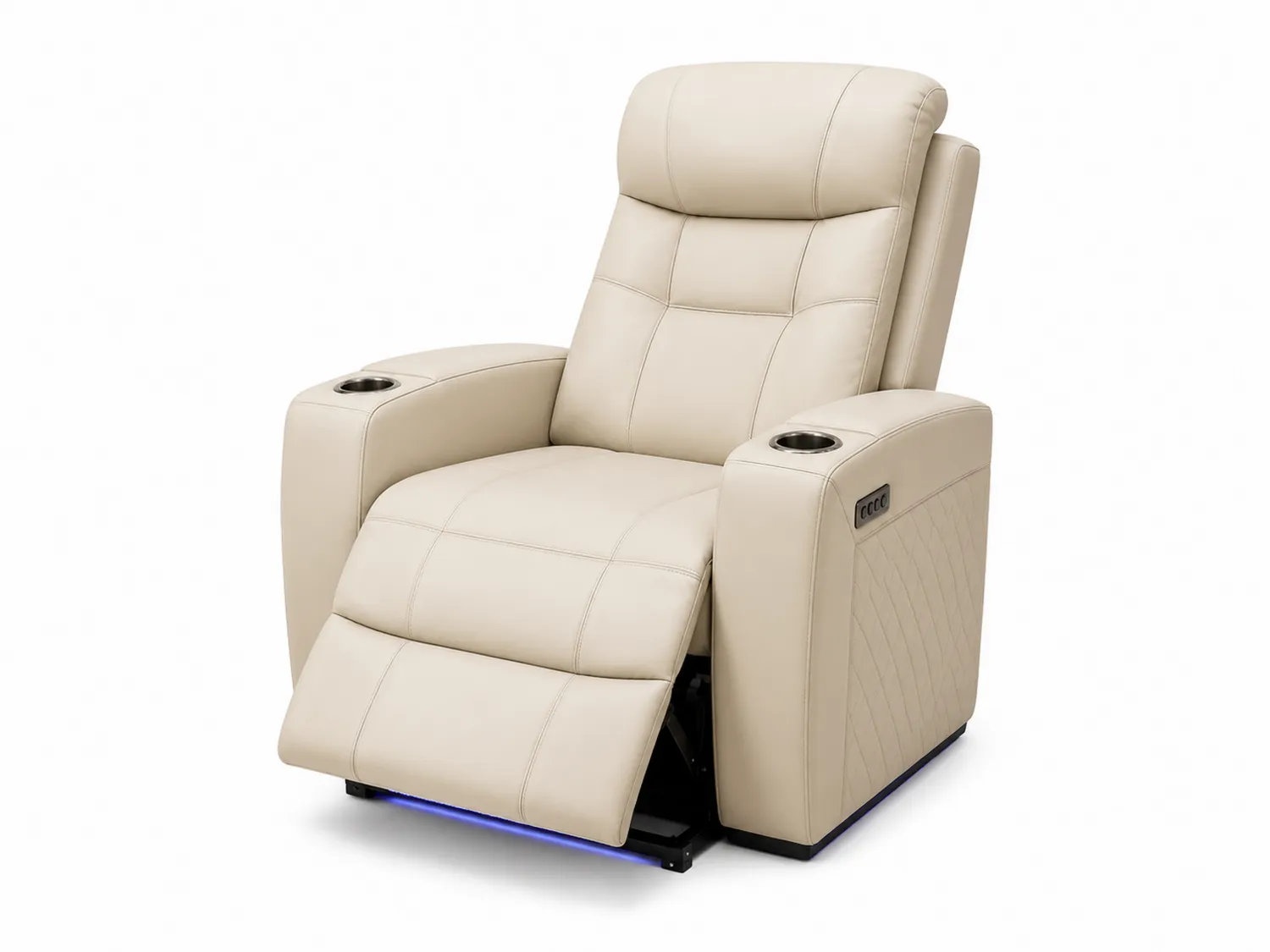 Elektrischer Heimkino-Sessel Hartholzrahmen Kunstleder Beige mit Becherhalter