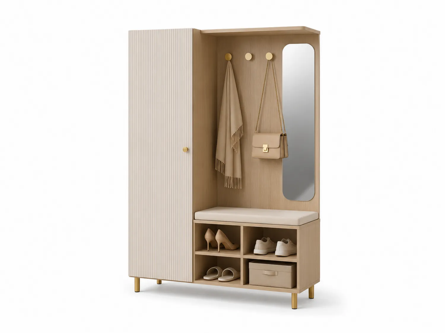 Garderoben-Set mit Spiegel und Eiche MDF 180x100x35cm Beige