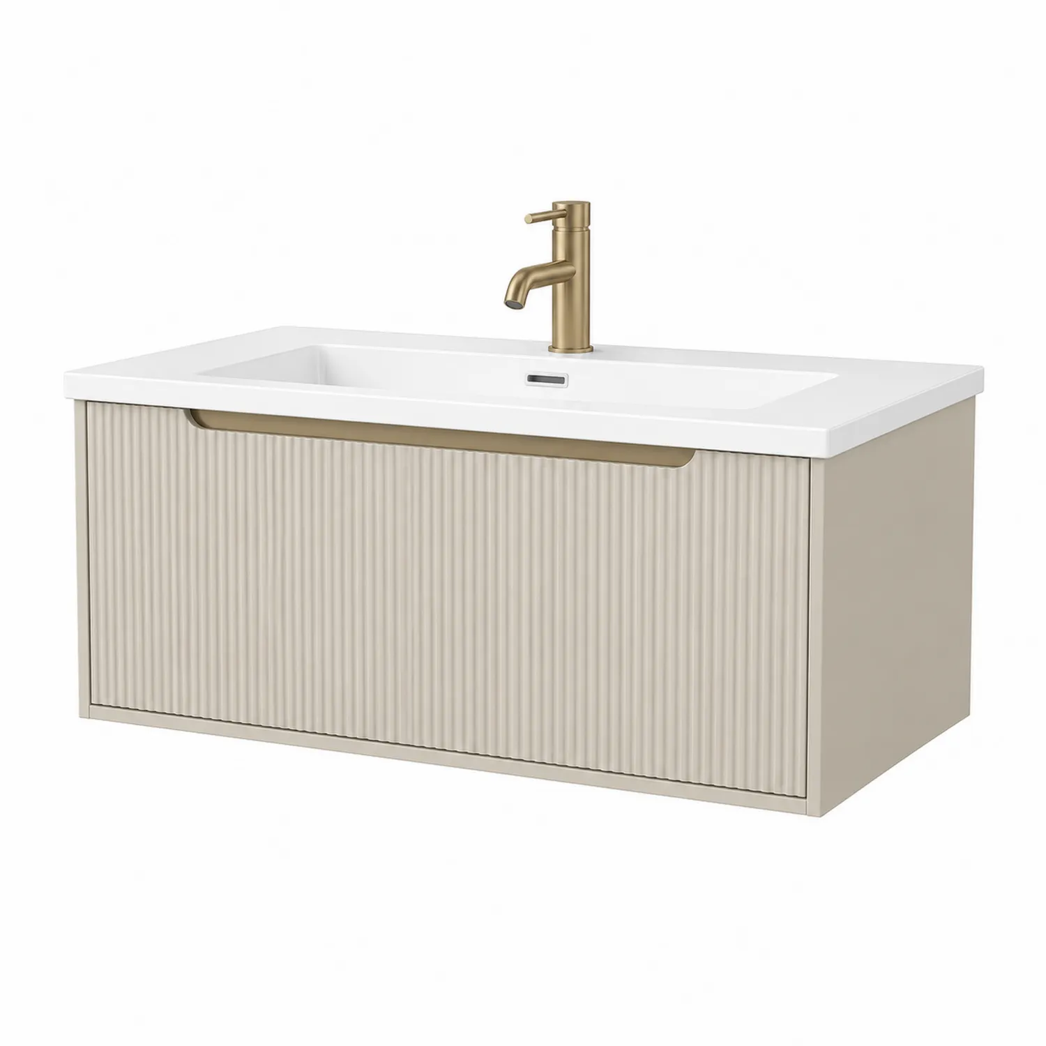 Waschtisch mit Keramikbecken 80x48x50 cm Beige Weiß