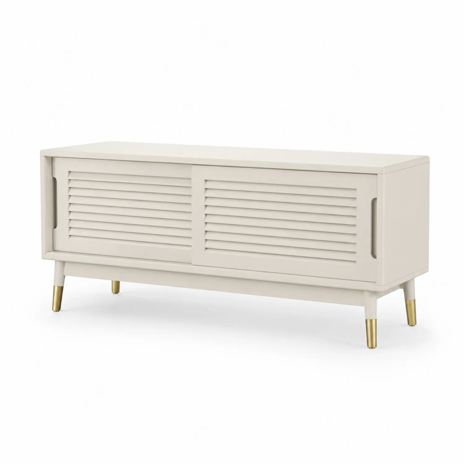 Schuhkommode Holz mit Messingdetails 120x40x50 cm Beige
