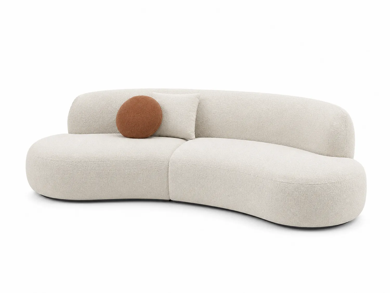 Geschwungenes Bouclé-Sofa Beige mit Kissen