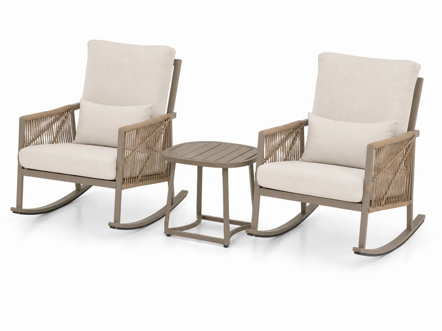 Schaukelstuhl Set aus Aluminium mit Polyesterkissen Beige/Braun