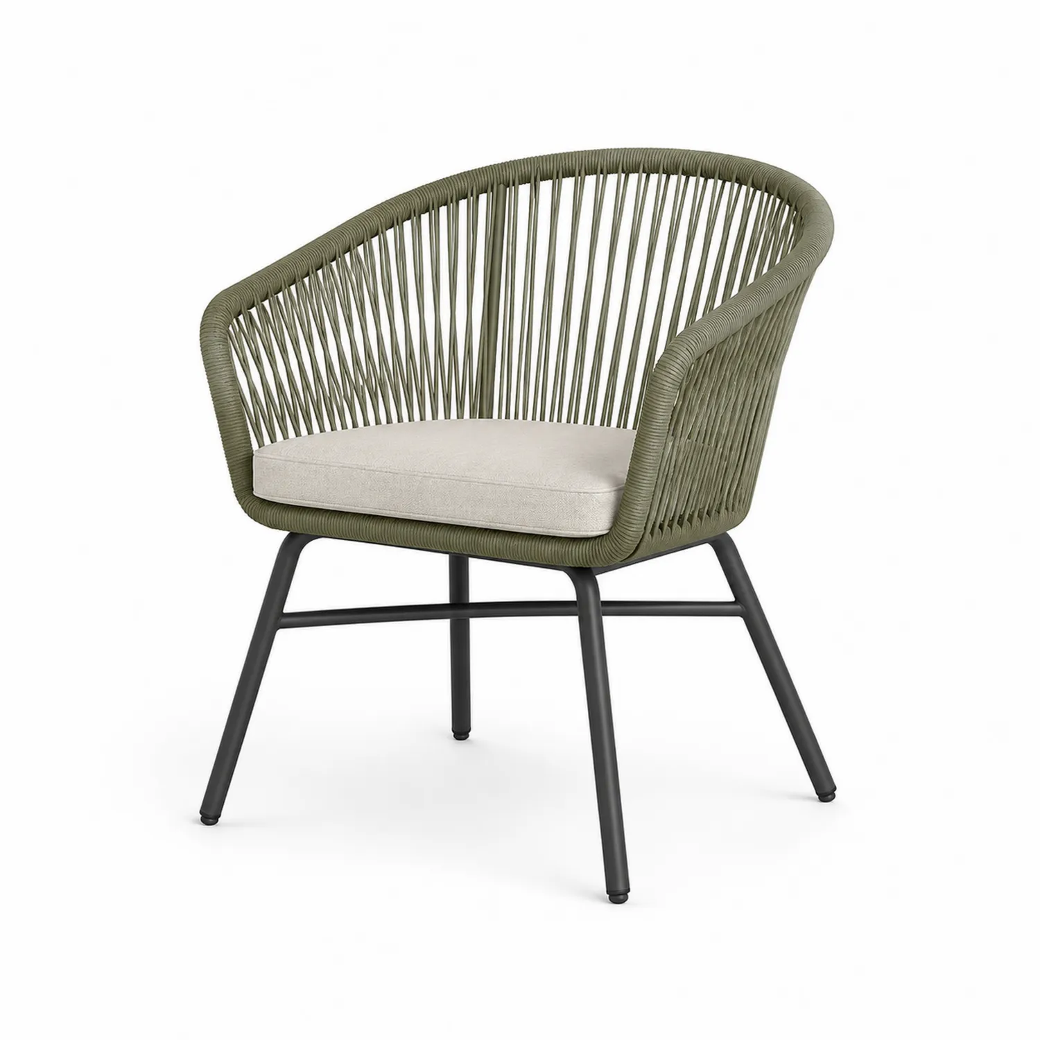 Outdoor-Sessel mit Stahlrahmen und Polyestergarn, Dunkelgrün/Beige