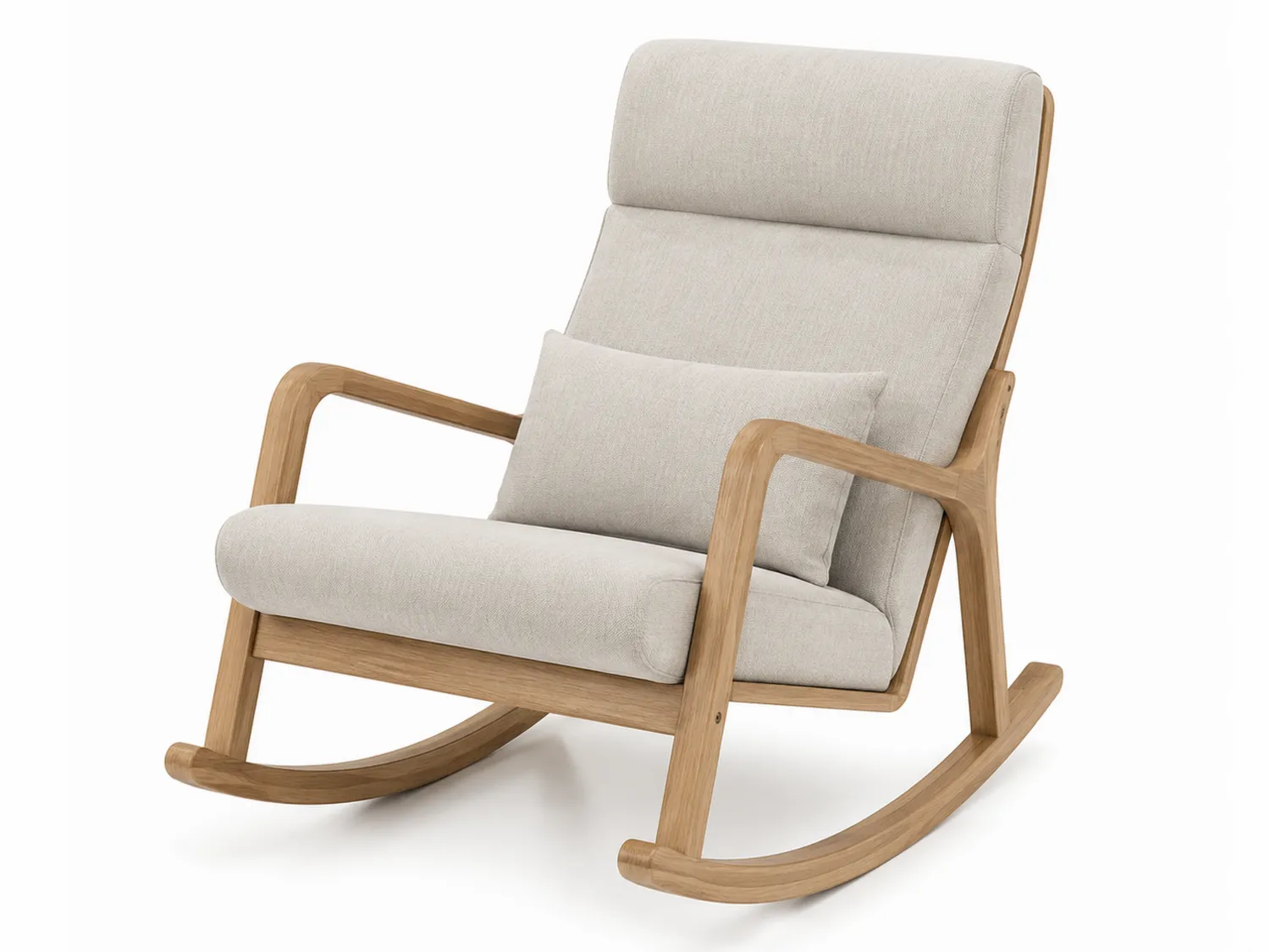 Schaukelstuhl aus Eichenholz mit Leinenpolsterung Beige