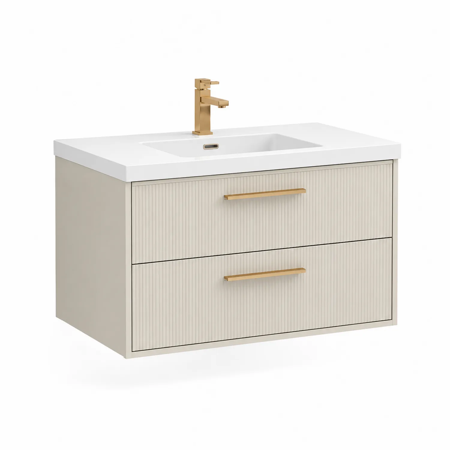 Waschtischunterschrank Set Verbundwerkstoff Rechteck 80x45x50 cm Beige