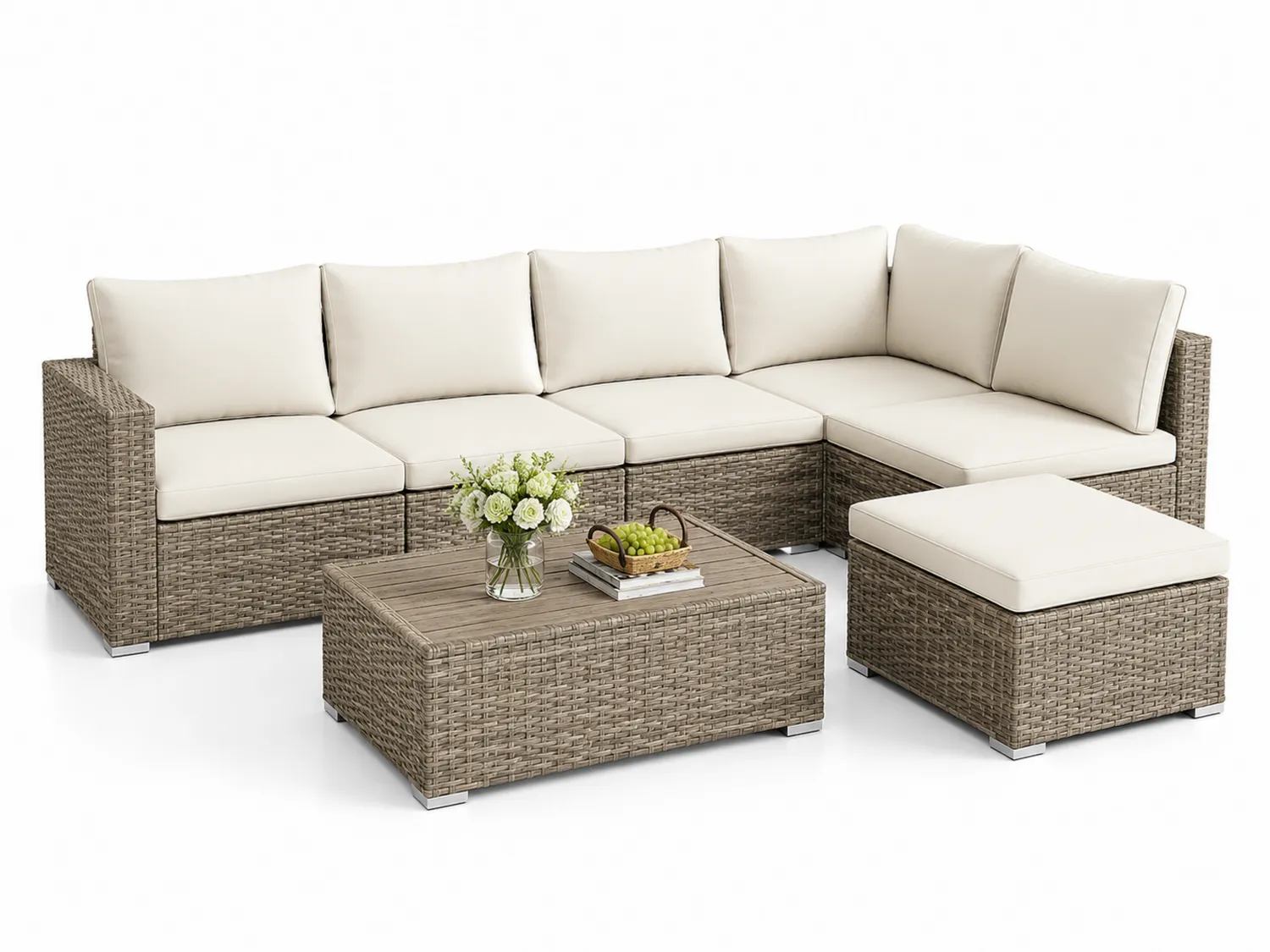 Outdoor Lounge Set aus Rattan, Beige, Sofa 250x170x65 cm
